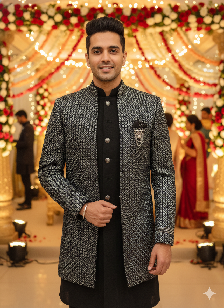 Regal Black Sherwani-Style Bandhgala For The Modern Indian Groom