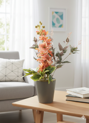 Elegant Faux Gladiolus & Mixed Foliage Arrangement in Ribbed Gold-Trimmed Pot