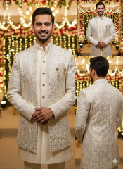 Lyte Club Mens Indo Western 3Pcs Set 27616 Cream