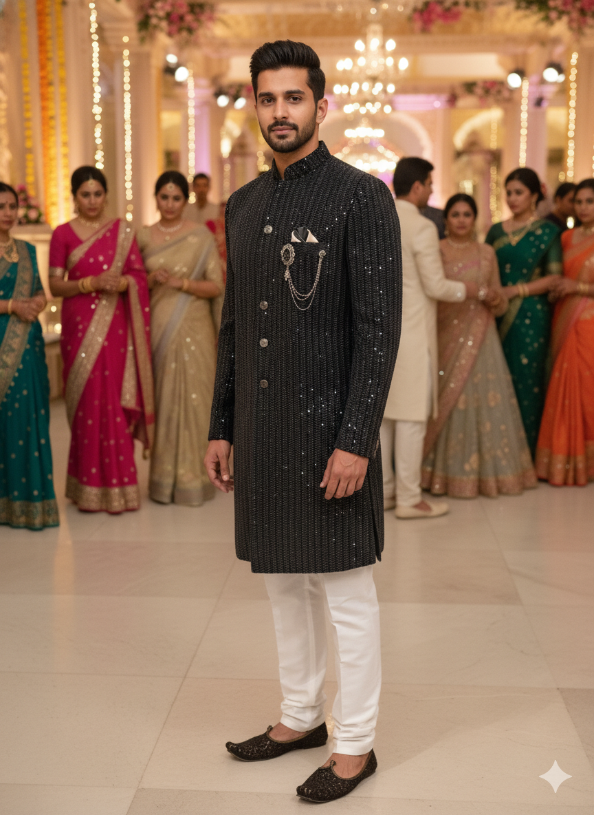 Cinematic Elegance: The Sequin Bandhgala At A Grand Indian Wedding