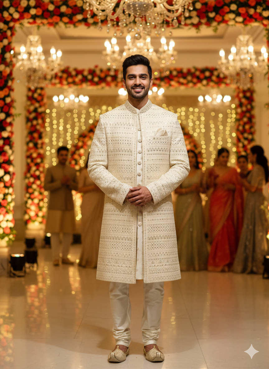 Lyte Club Mens Indo Western Iw-2076 Cream