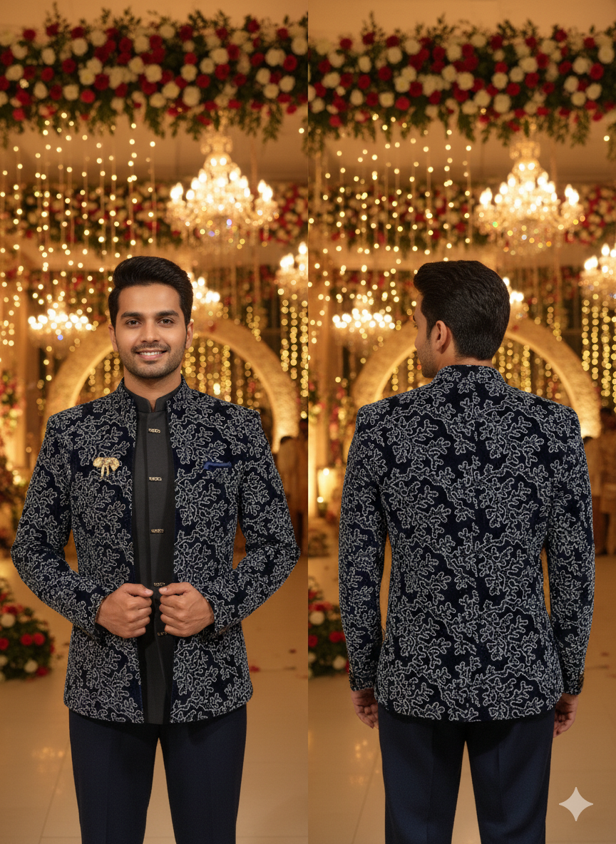 VASTAVIK MENS INDO WESTERN 3PCS SET 2595 NAVY