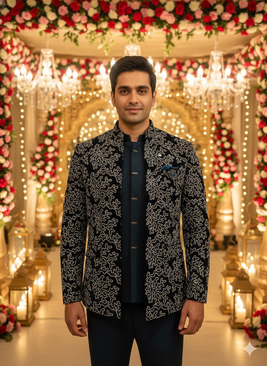 VASTAVIK MENS INDO WESTERN 3PCS SET 2595 NAVY