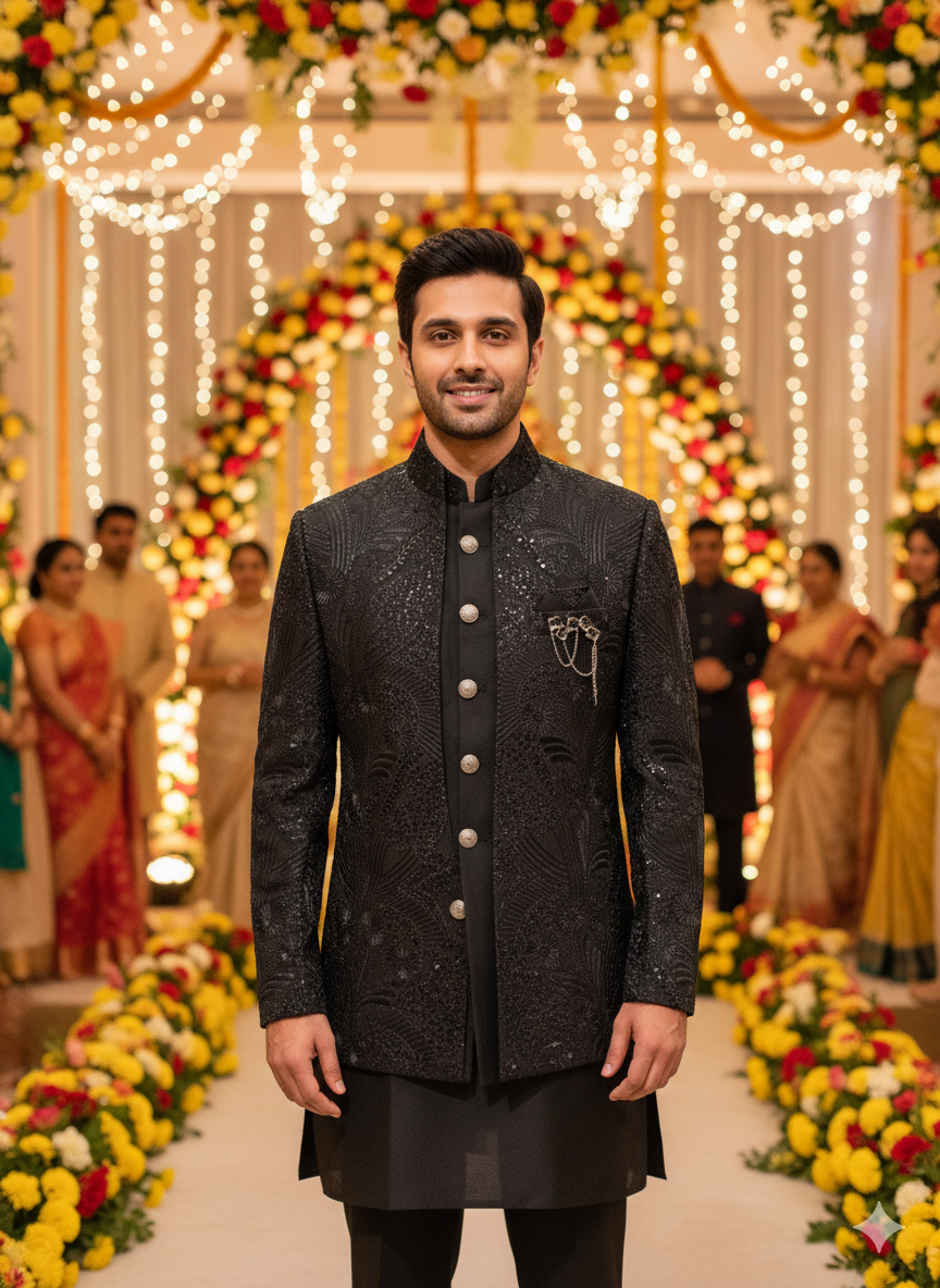 BLUE STAGE MENS INDO WESTERN IW/25630 BLACK