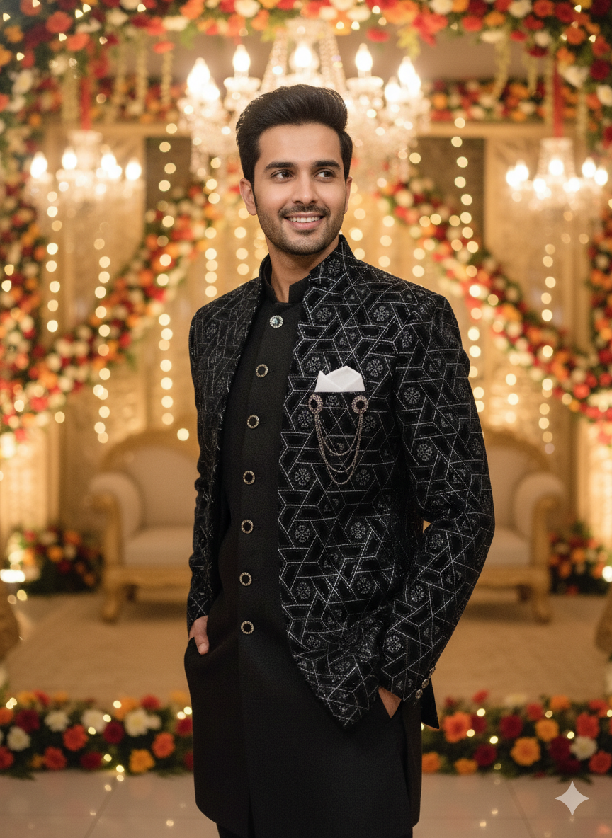 Lyte Club Mens Indo Western Iw-25601 Black