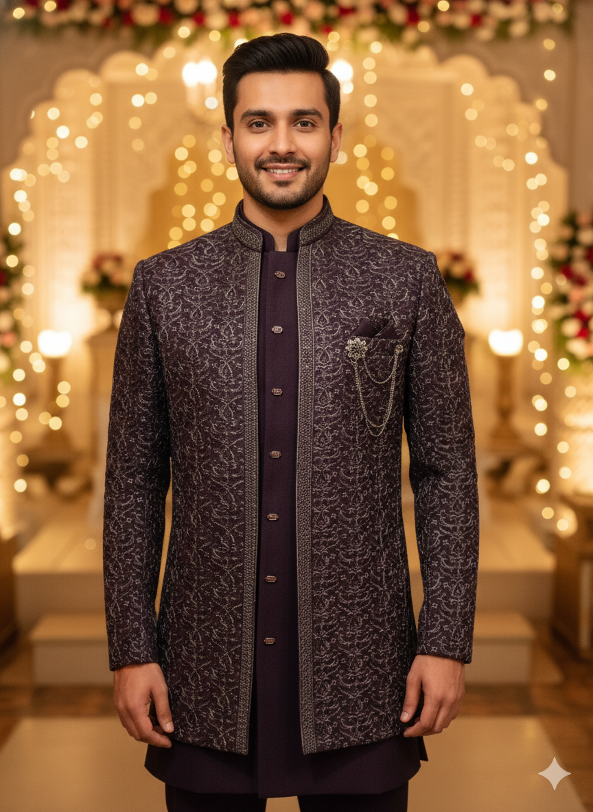 Lyte Club Mens Indo Western 3Pcs Set 27617 Purple