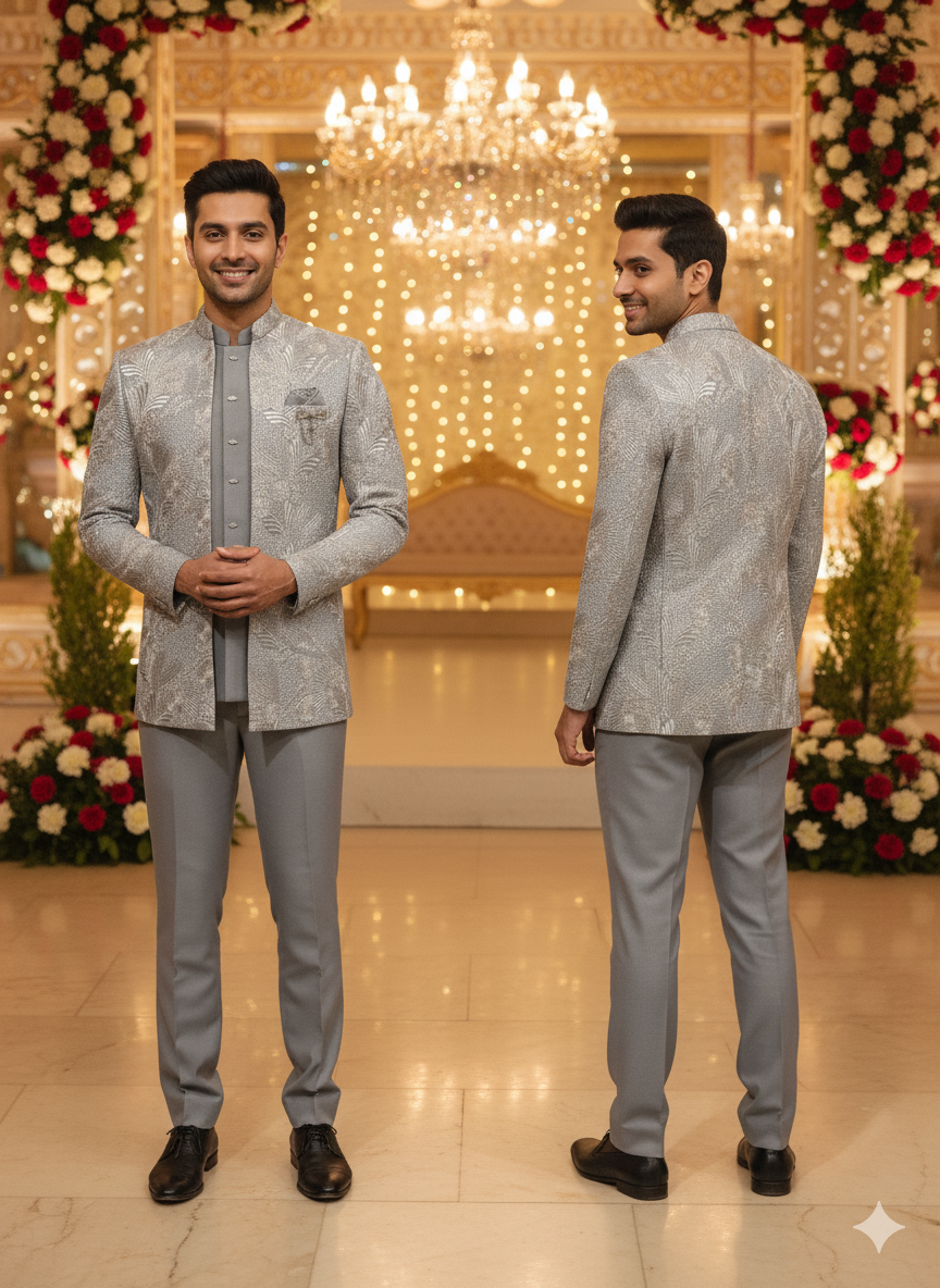 Lyte Club Mens Coat Suit Jodhpuri 3Pcs Set 27383A D.Grey