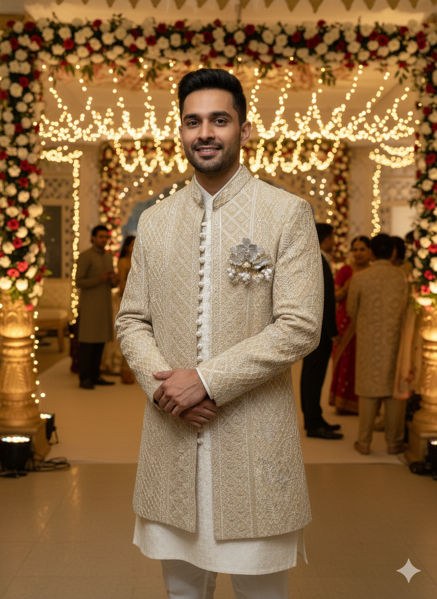 SANJOG MENS INDO WESTERN I/W2050 FAWN