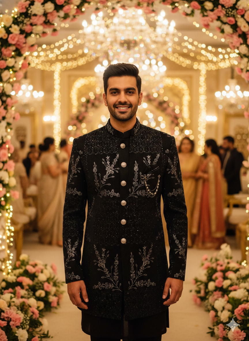 Luxury Teal Embroidered Bandhgala Ensemble