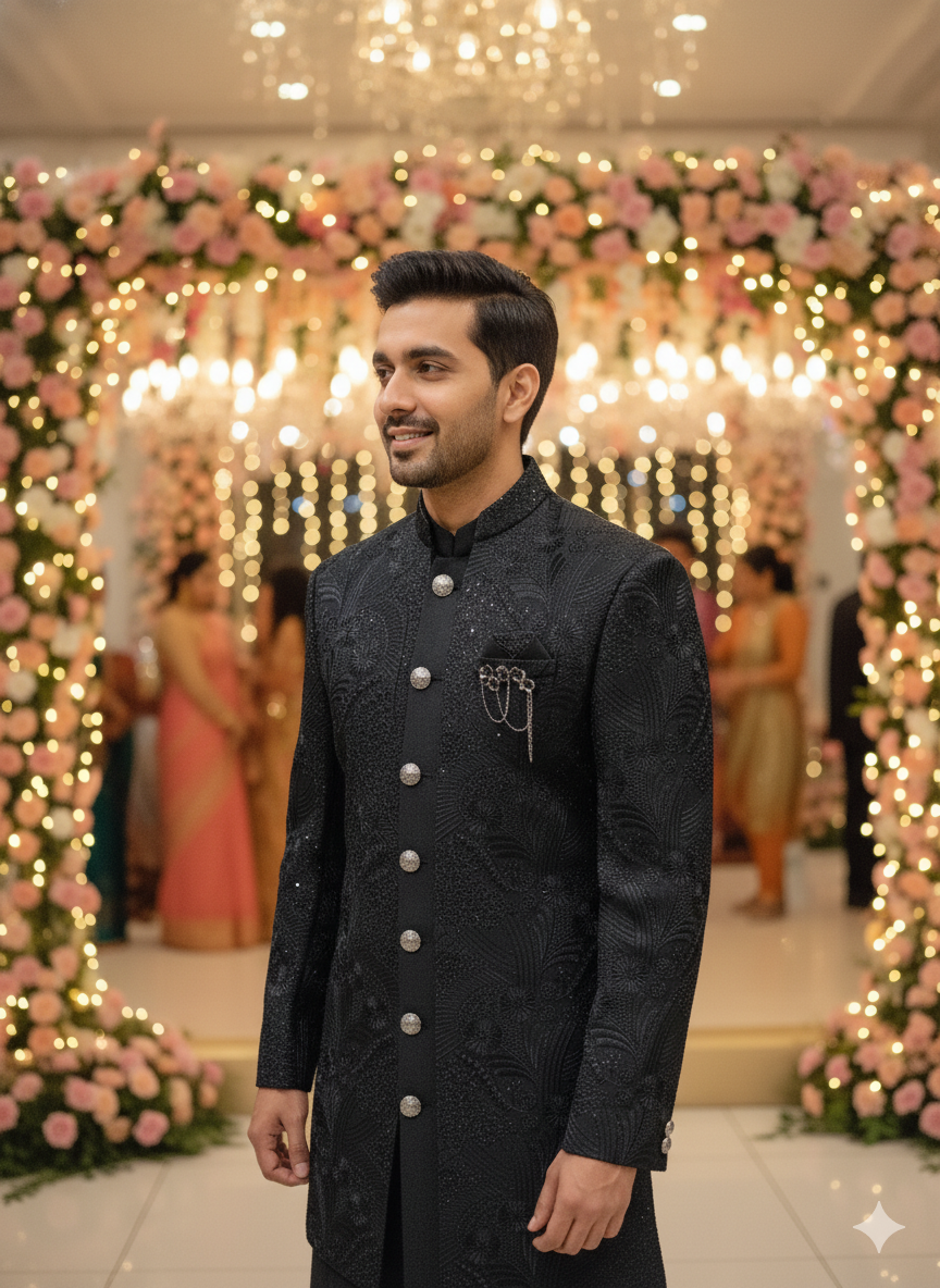 BLUE STAGE MENS INDO WESTERN IW/25630 BLACK