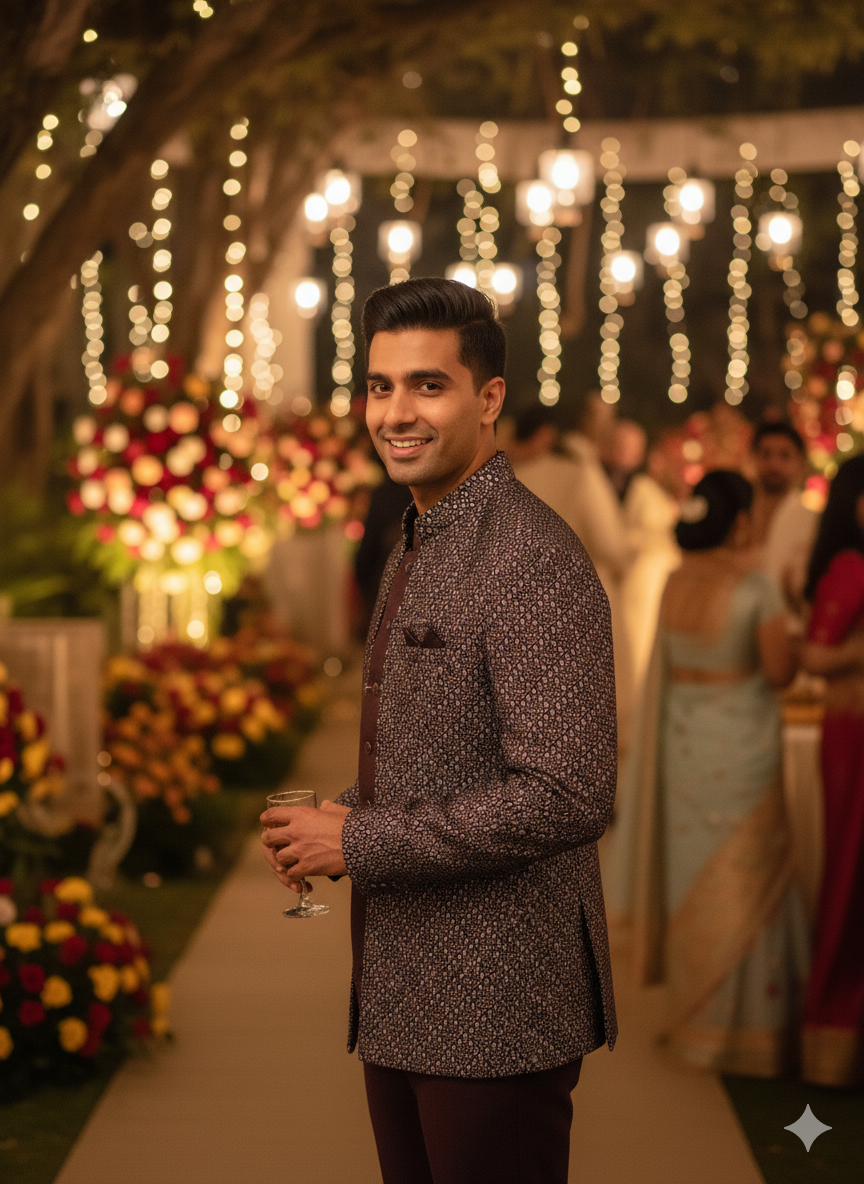Royal Heirloom: The Three-Piece Geometric Bandhgala Set