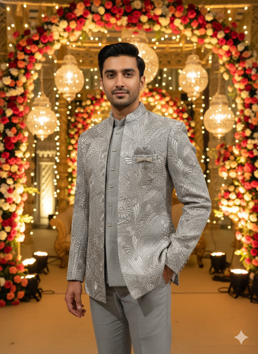 Lyte Club Mens Coat Suit Jodhpuri 3Pcs Set 27383A D.Grey