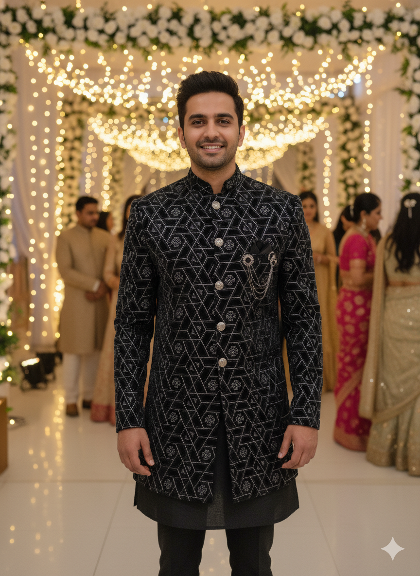 Lyte Club Mens Indo Western Iw-25601 Black