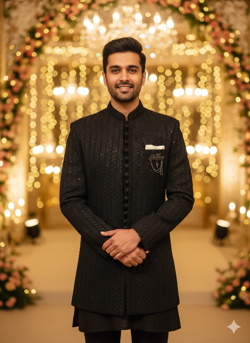 Midnight Luxe: The Contemporary Textured Sherwani