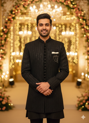 Midnight Luxe: The Contemporary Textured Sherwani