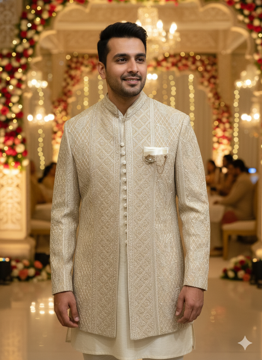 SANJOG MENS INDO WESTERN I/W2050 FAWN