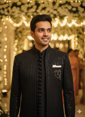 Midnight Luxe: The Contemporary Textured Sherwani