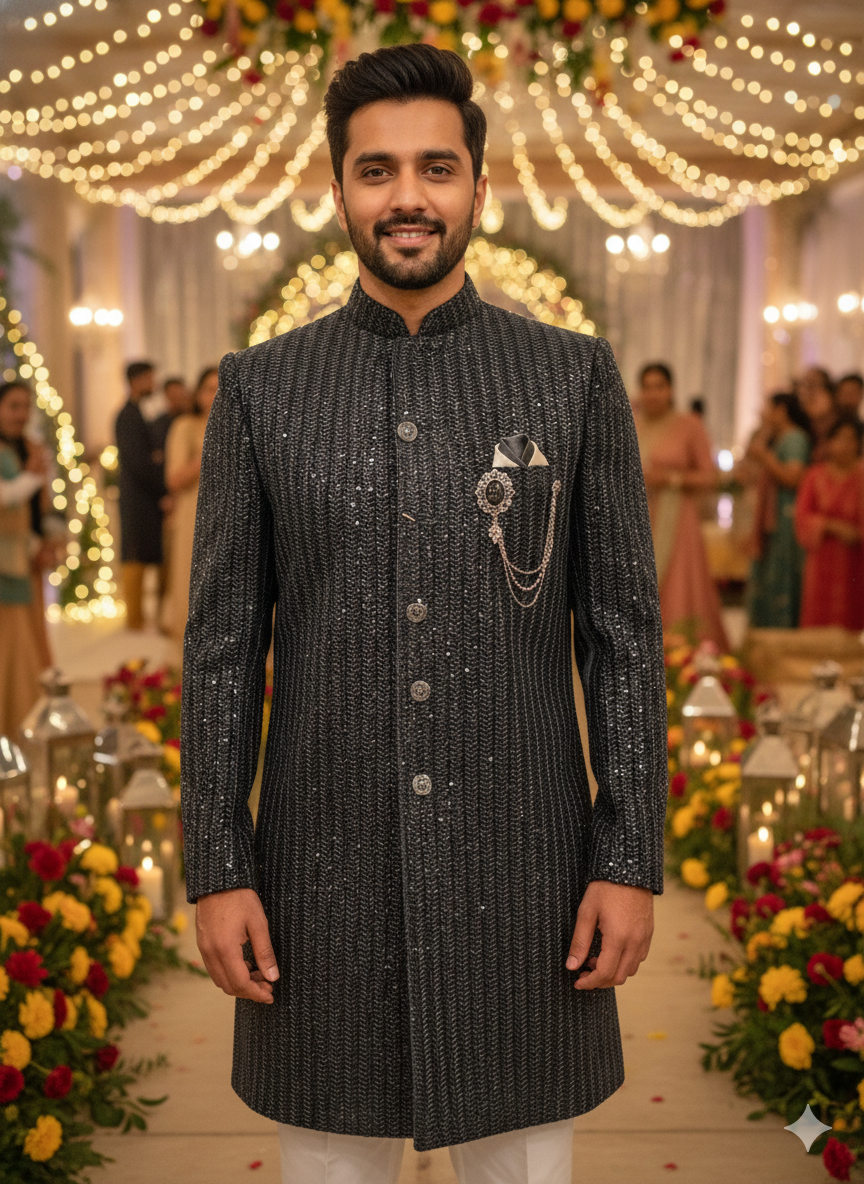 Cinematic Elegance: The Sequin Bandhgala At A Grand Indian Wedding