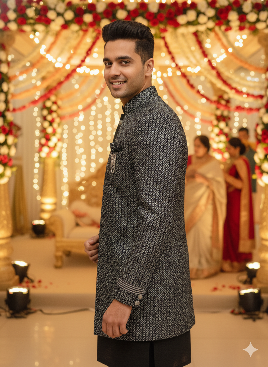 Regal Black Sherwani-Style Bandhgala For The Modern Indian Groom