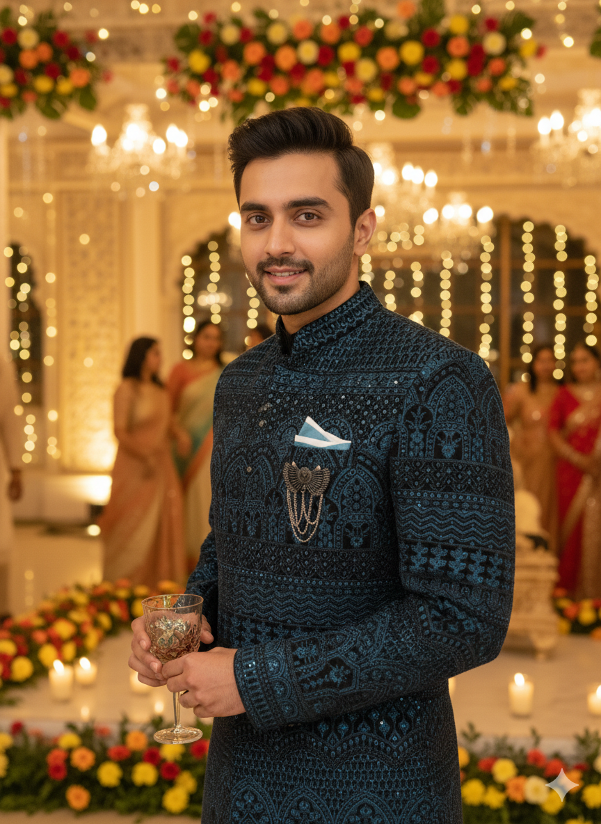 SANJOG MENS INDO WESTERN IW/2044 R.GREEN