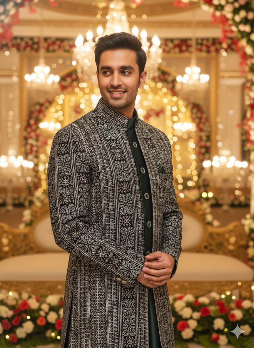 Emerald & Silver Grandeur: A Vision Of Indian Elegance