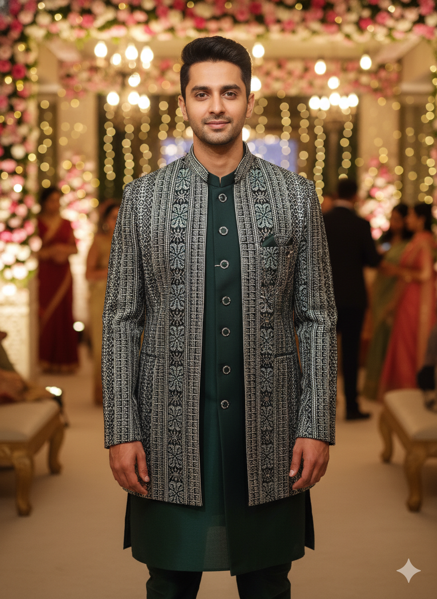 Emerald & Silver Grandeur: A Vision Of Indian Elegance