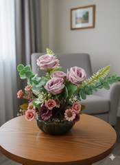 Everlasting Elegance: Premium Faux Rose & Eucalyptus Table Centerpiece