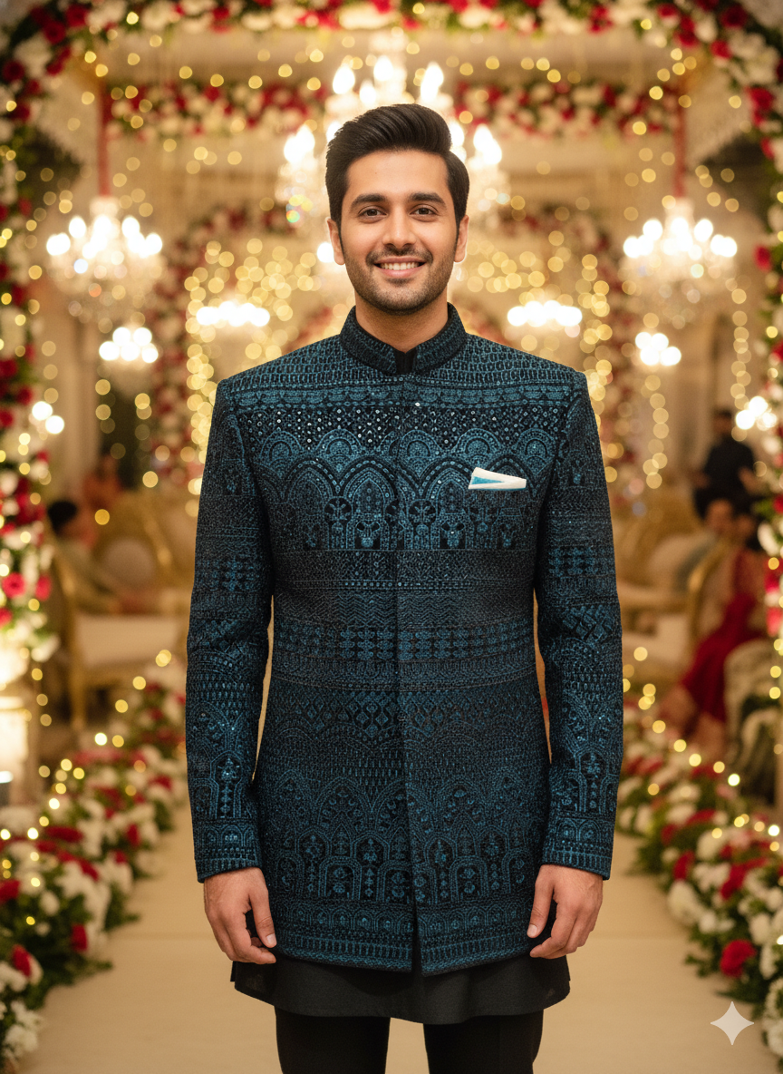 SANJOG MENS INDO WESTERN IW/2044 R.GREEN