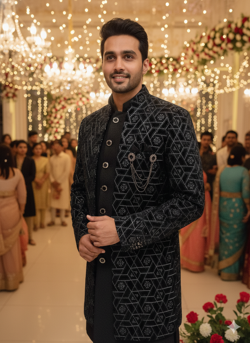 Lyte Club Mens Indo Western Iw-25601 Black