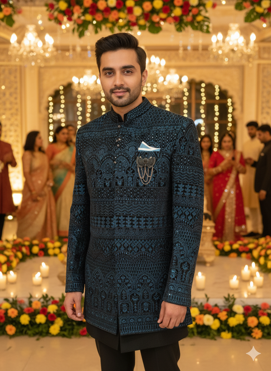 SANJOG MENS INDO WESTERN IW/2044 R.GREEN