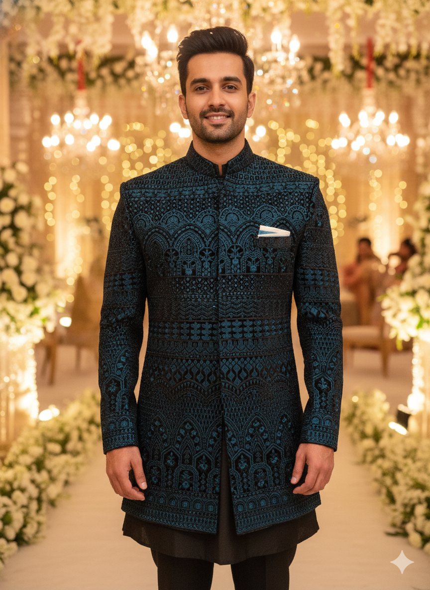 SANJOG MENS INDO WESTERN IW/2044 R.GREEN