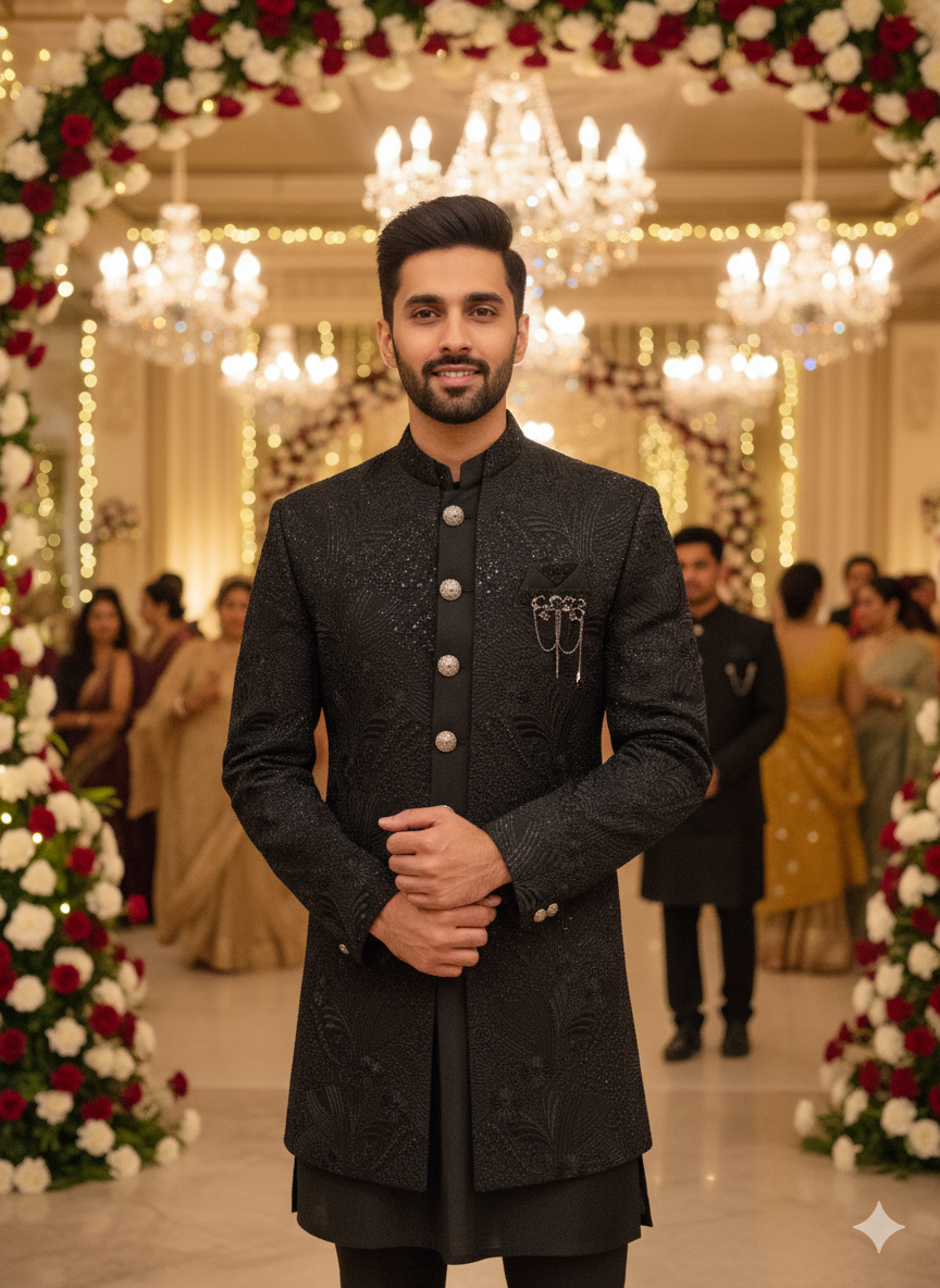 BLUE STAGE MENS INDO WESTERN IW/25630 BLACK