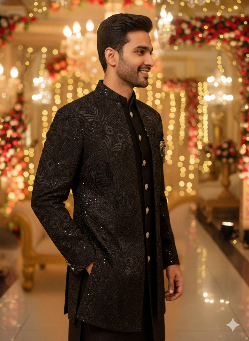 BLUE STAGE MENS INDO WESTERN IW/25630 BLACK