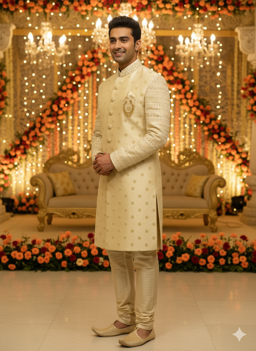 Lyte Club Mens Indo Western Iw-2076 Cream