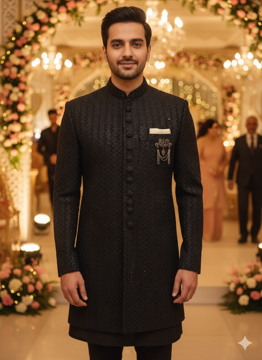 Midnight Luxe: The Contemporary Textured Sherwani
