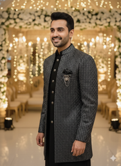 Regal Black Sherwani-Style Bandhgala For The Modern Indian Groom
