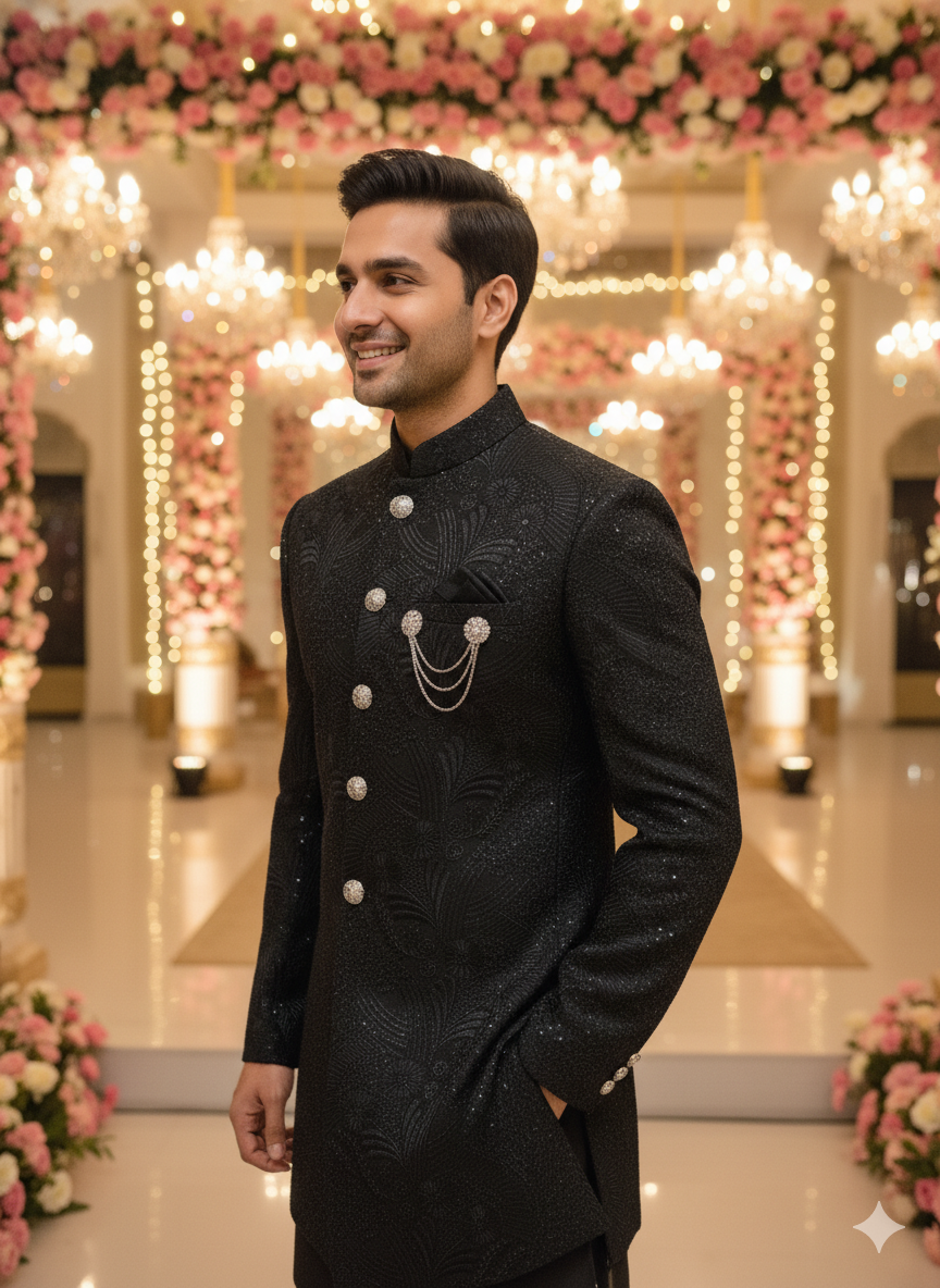 BLUE STAGE MENS INDO WESTERN IW/25630 BLACK