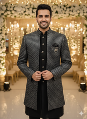 Regal Black Sherwani-Style Bandhgala For The Modern Indian Groom