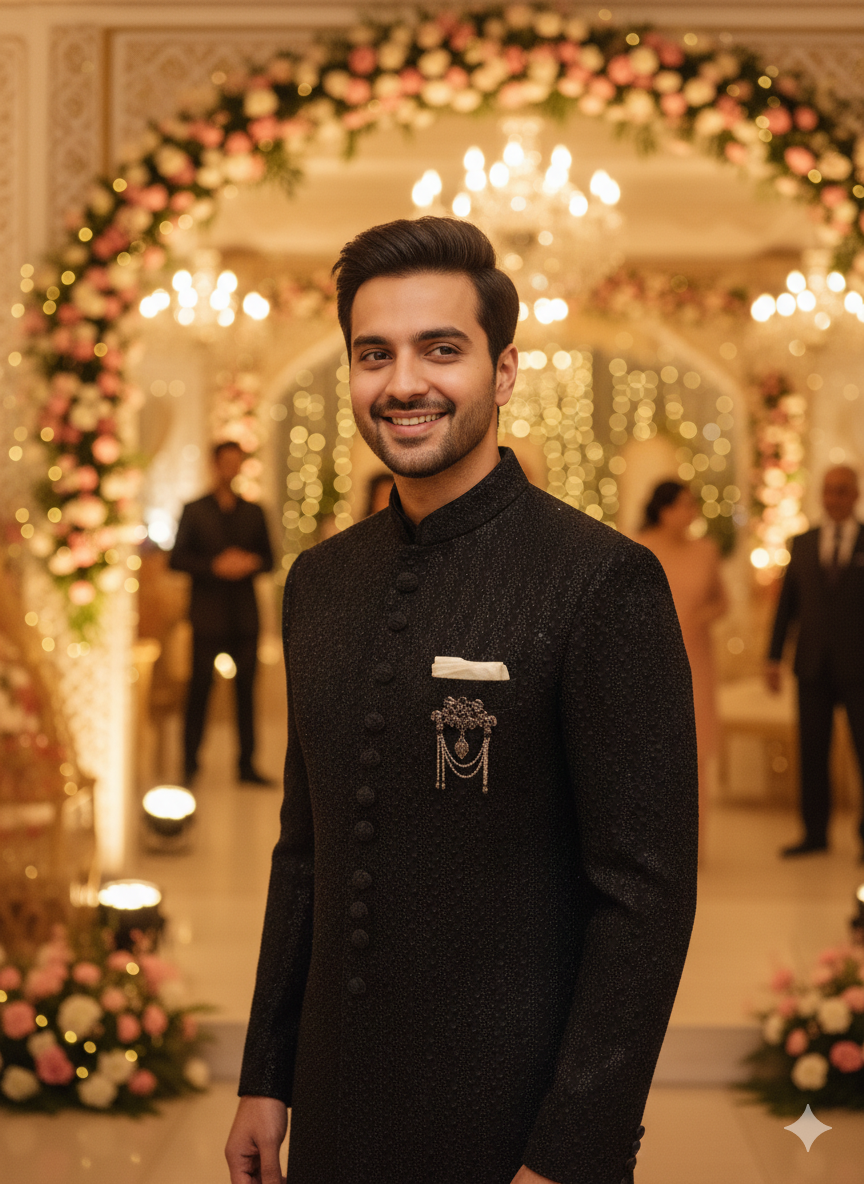 Midnight Luxe: The Contemporary Textured Sherwani