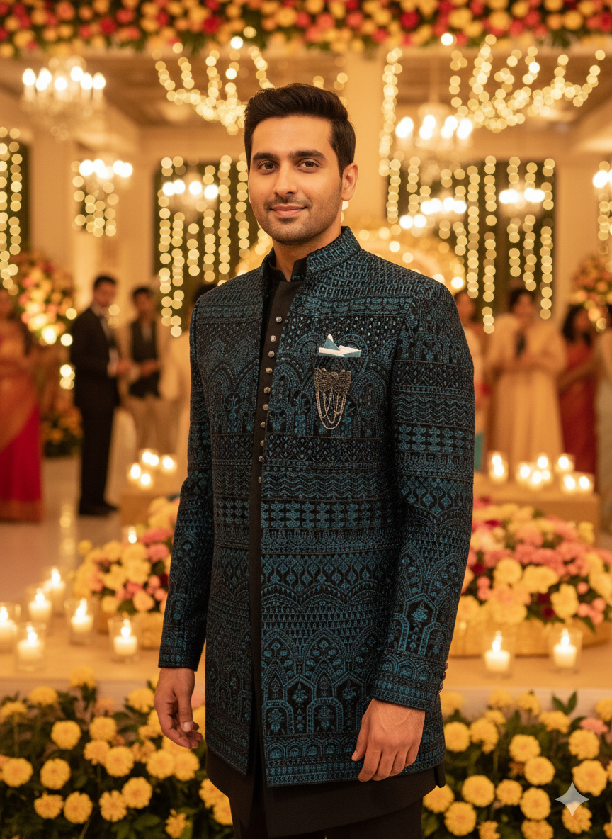 SANJOG MENS INDO WESTERN IW/2044 R.GREEN