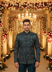 Lyte Club Mens Coat Suit Jodhpuri 3Pcs Set 2594 D.Green