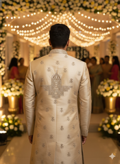 Regal Bandhgala Sherwani: Ivory With Confident Gold Detailing