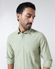 Blackberry Green Stripe Hamber men's casual shirt with a classic stripe pattern, long sleeves, and collar.