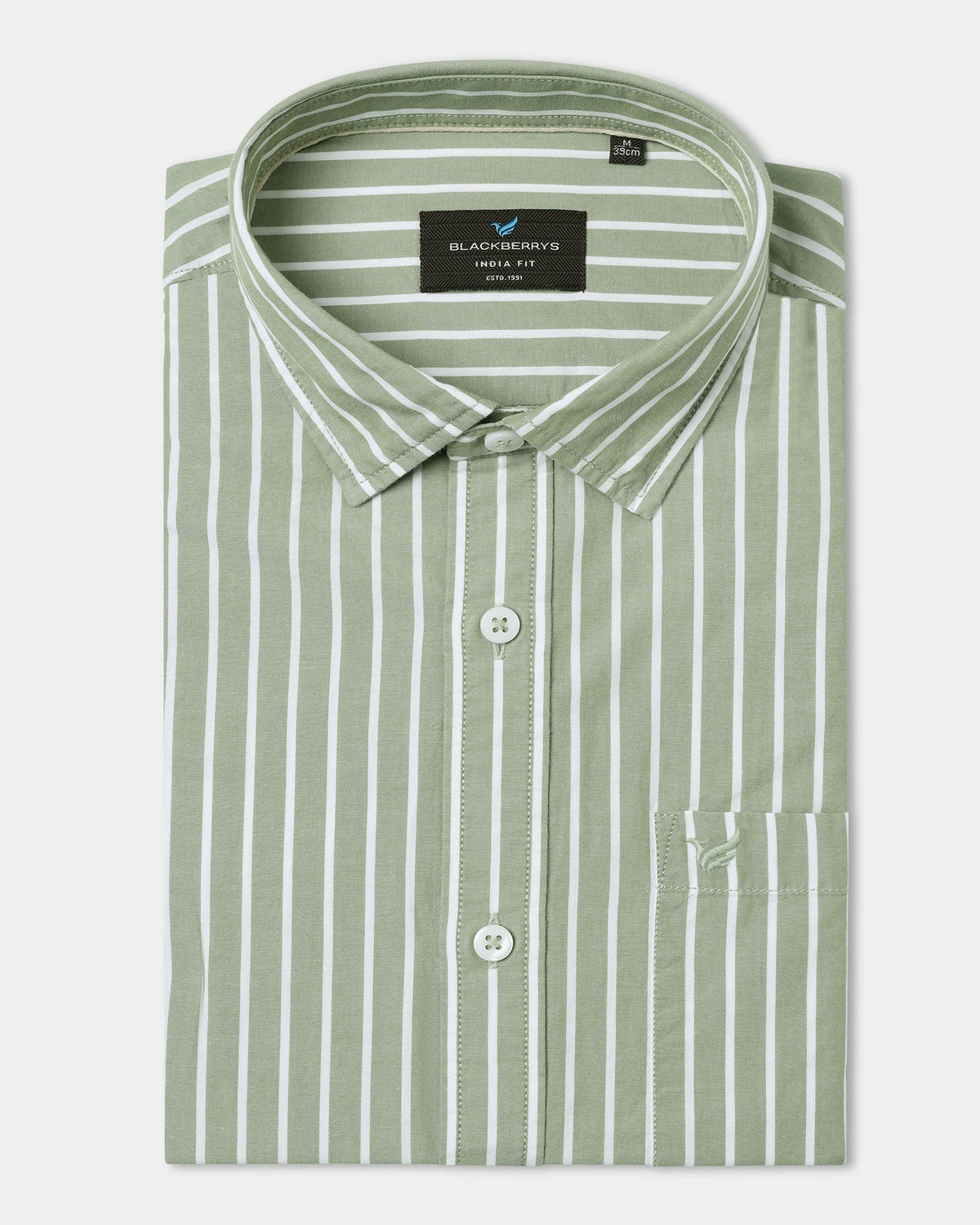 Blackberry Green Stripe Hamber men's casual shirt with button-up front and long sleeves, featuring a stylish green stripe pattern.