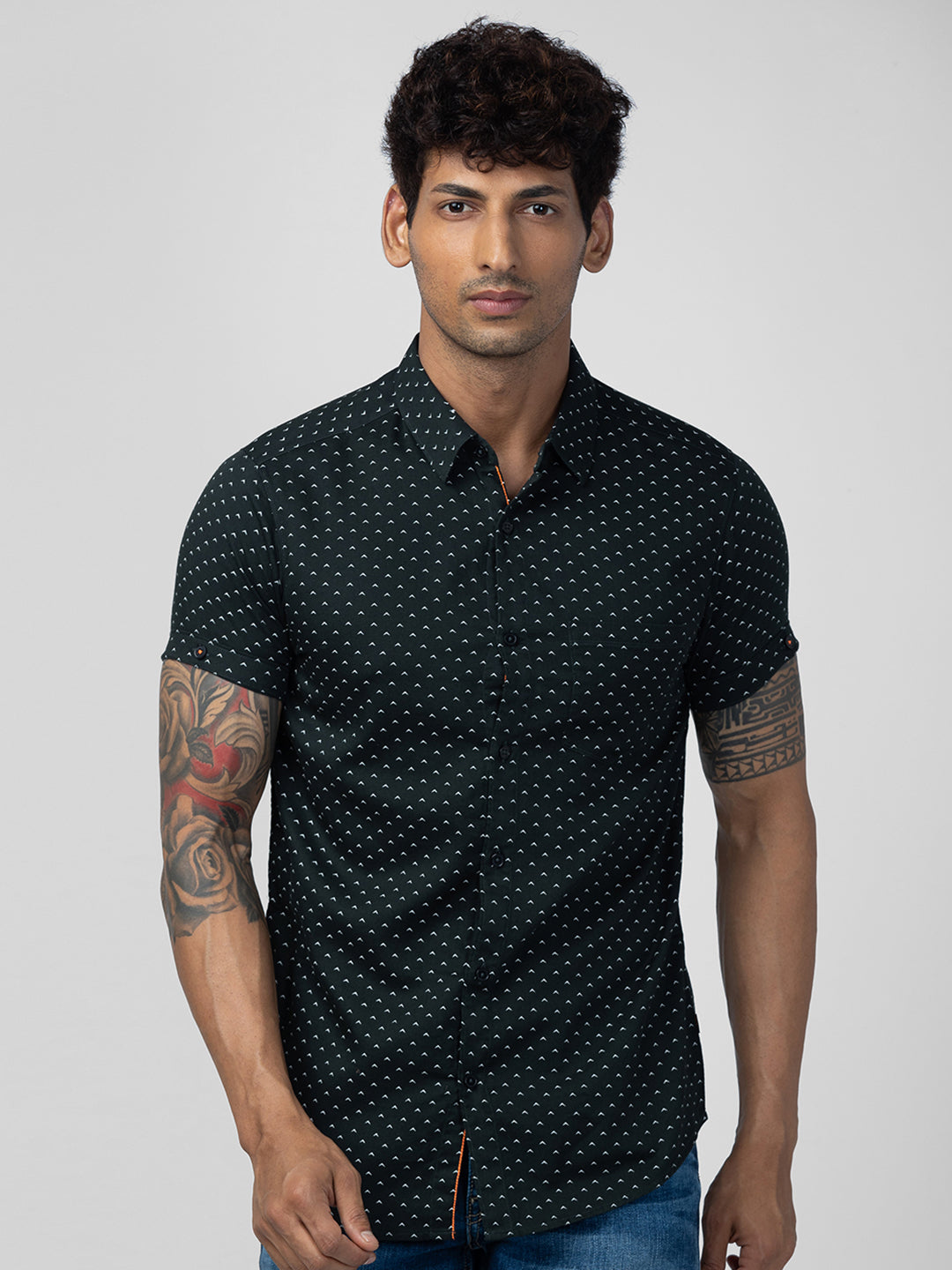Spykar Mens Casual Shirt F/S Mshps1Bc124 Bottle Green