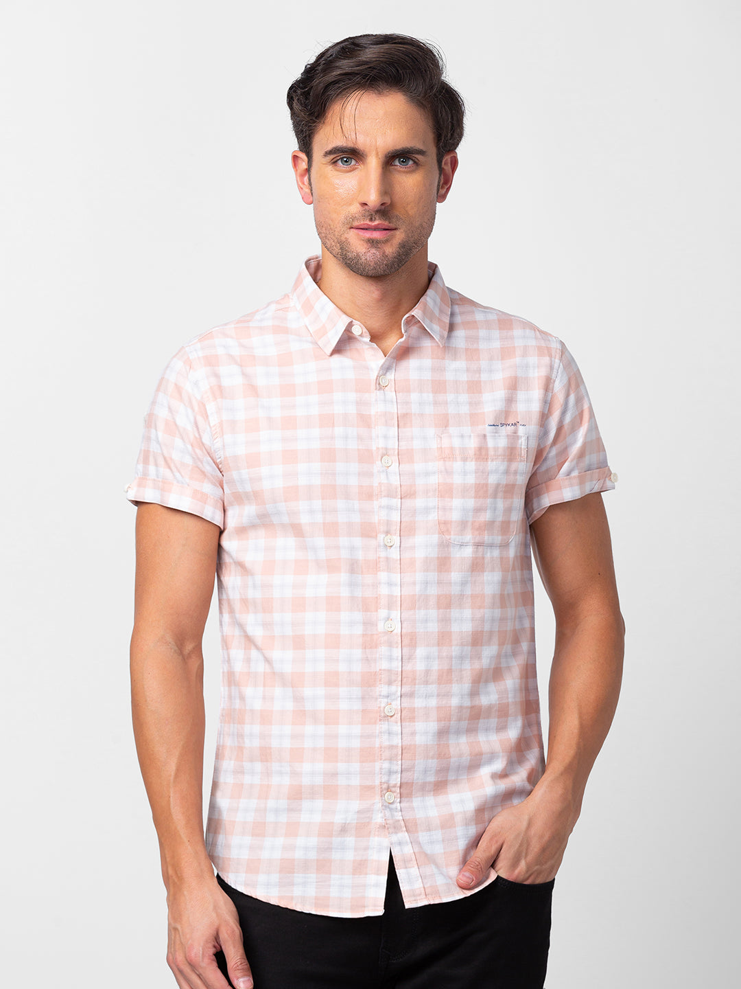 Spykar Mens Casual Shirt F/S Mshcs1Bc153 Peach