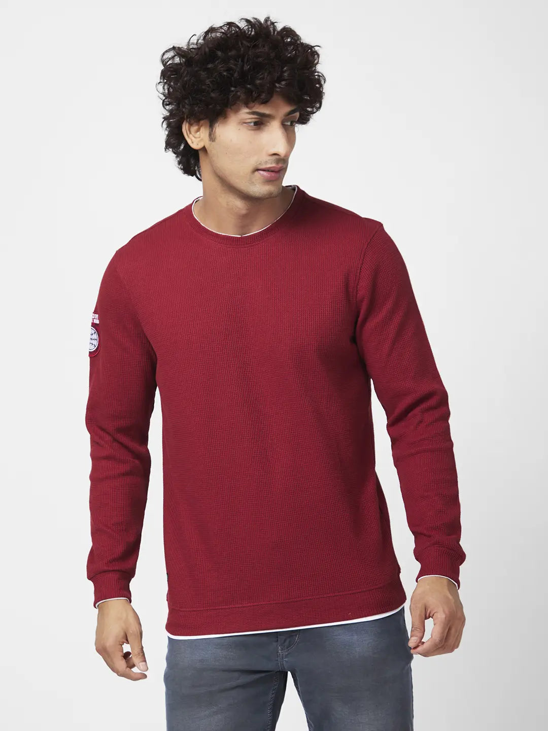 Spykar Mens Sweat Shirt F/S Msslgt2Bc054 Deep Red