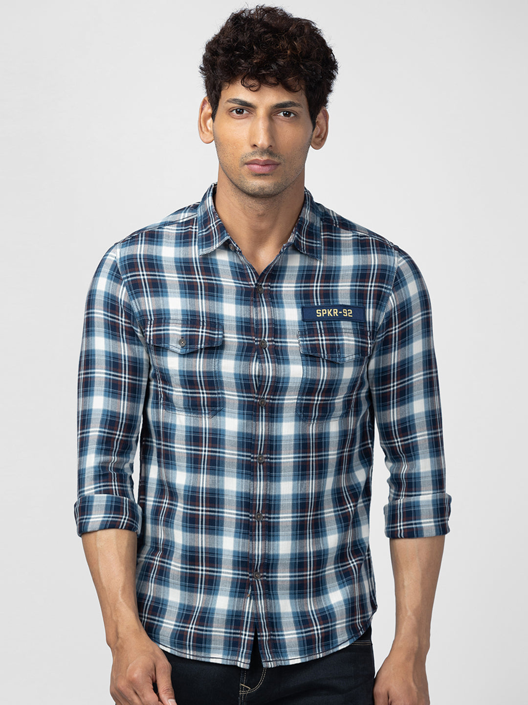 Spykar Mens Casual Shirt F/S Mshcs1Bc162 Navy Blue