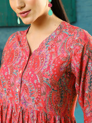 Pink Paisley Printed Peplum Short Kurta With Pants Co-Ord Set