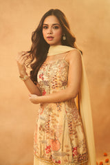 Ladies Light Yellow Festive Wear Kurta, Skirt & Dupatta Set
